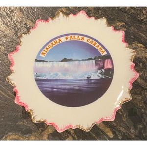 Vintage Souvenir Niagara Falls plate Gold and Pink spike edge FROM ESTATE JAPAN